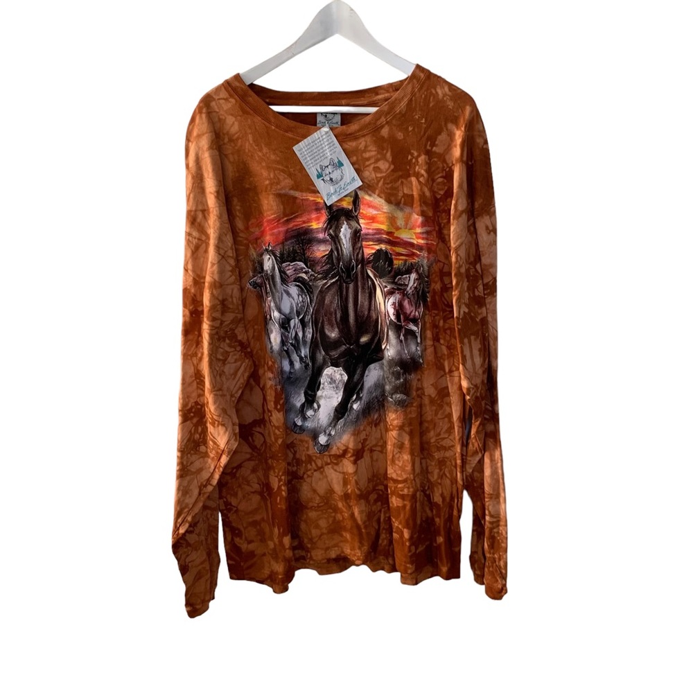 VTG Back to Earth Nature Wear Western Horses Tie Dye Men Long Sleeve Shirt Large